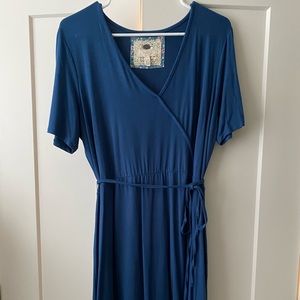 Blue Wrap Dress with Tie